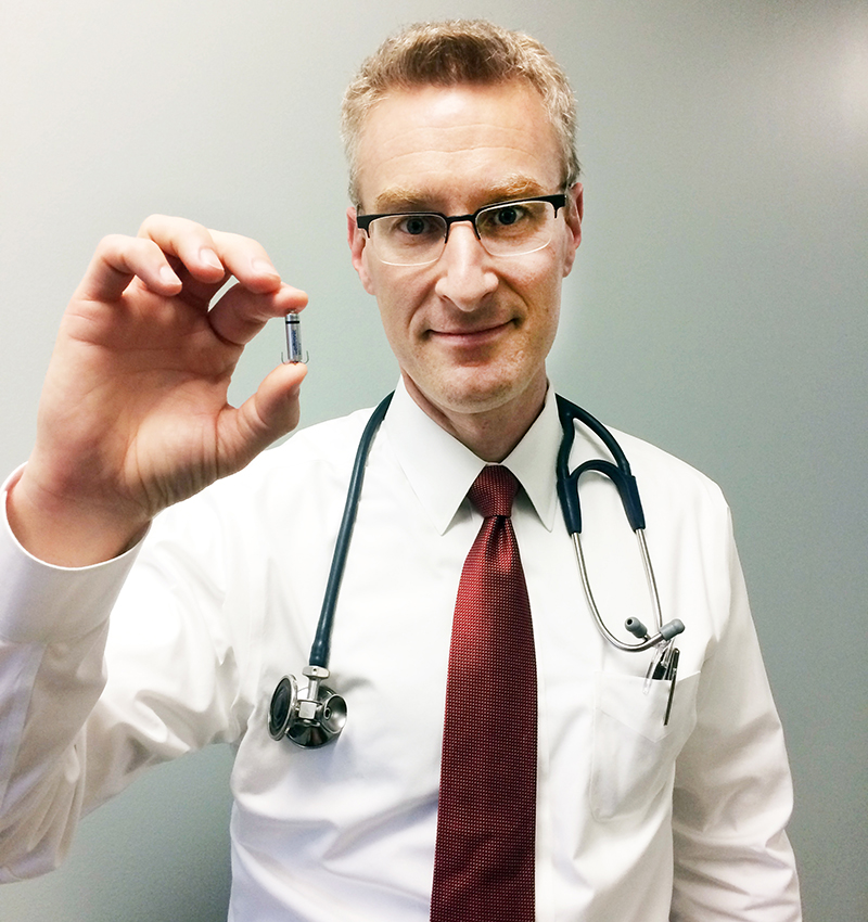 Dr. John Hammock hold Micra pacemaker