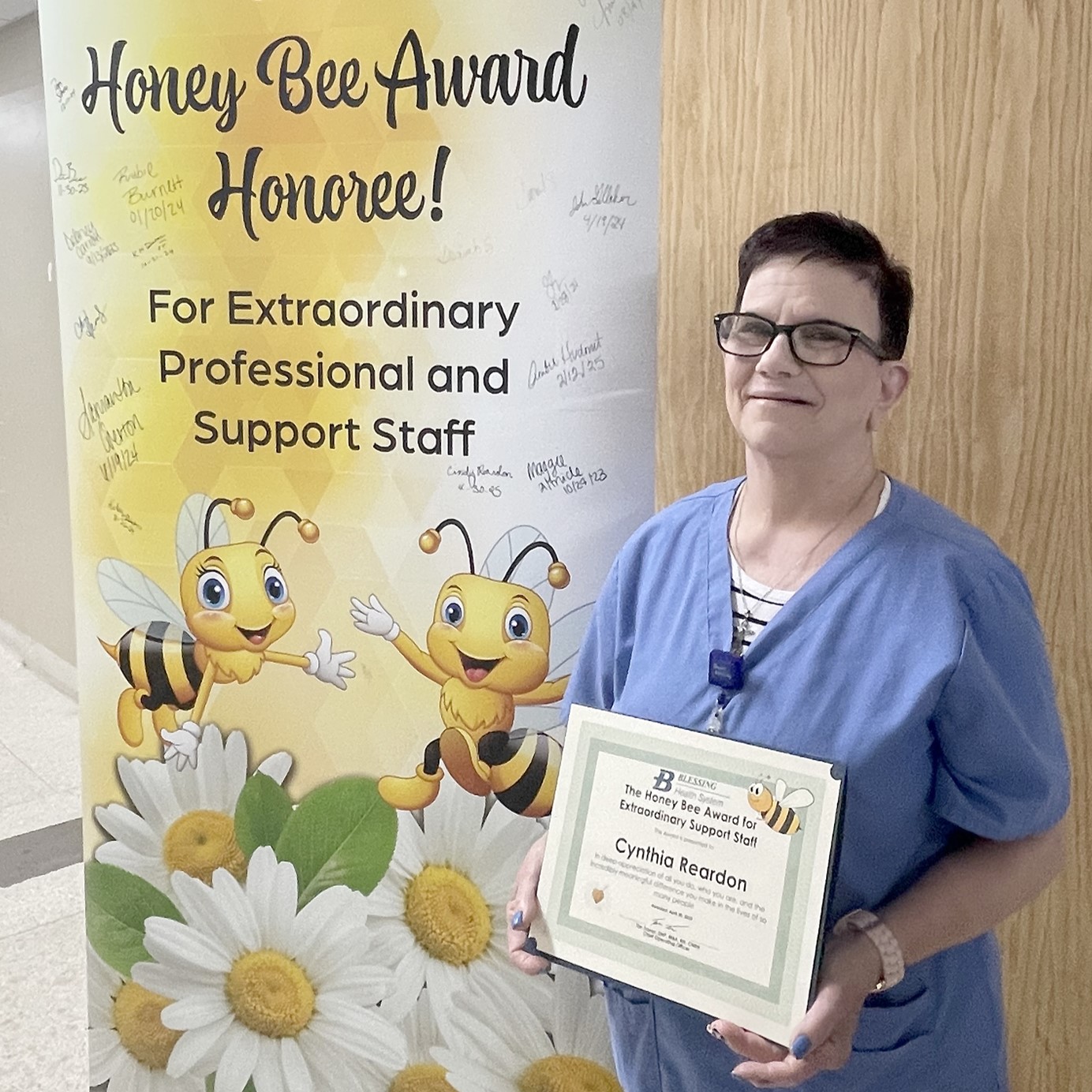 Cindy Reardon Blessing Hospital Honey Bee Award Winner