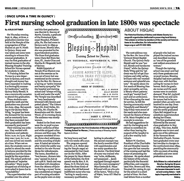 150 Years - First nursing school graduation in late 1800s was spectacle
