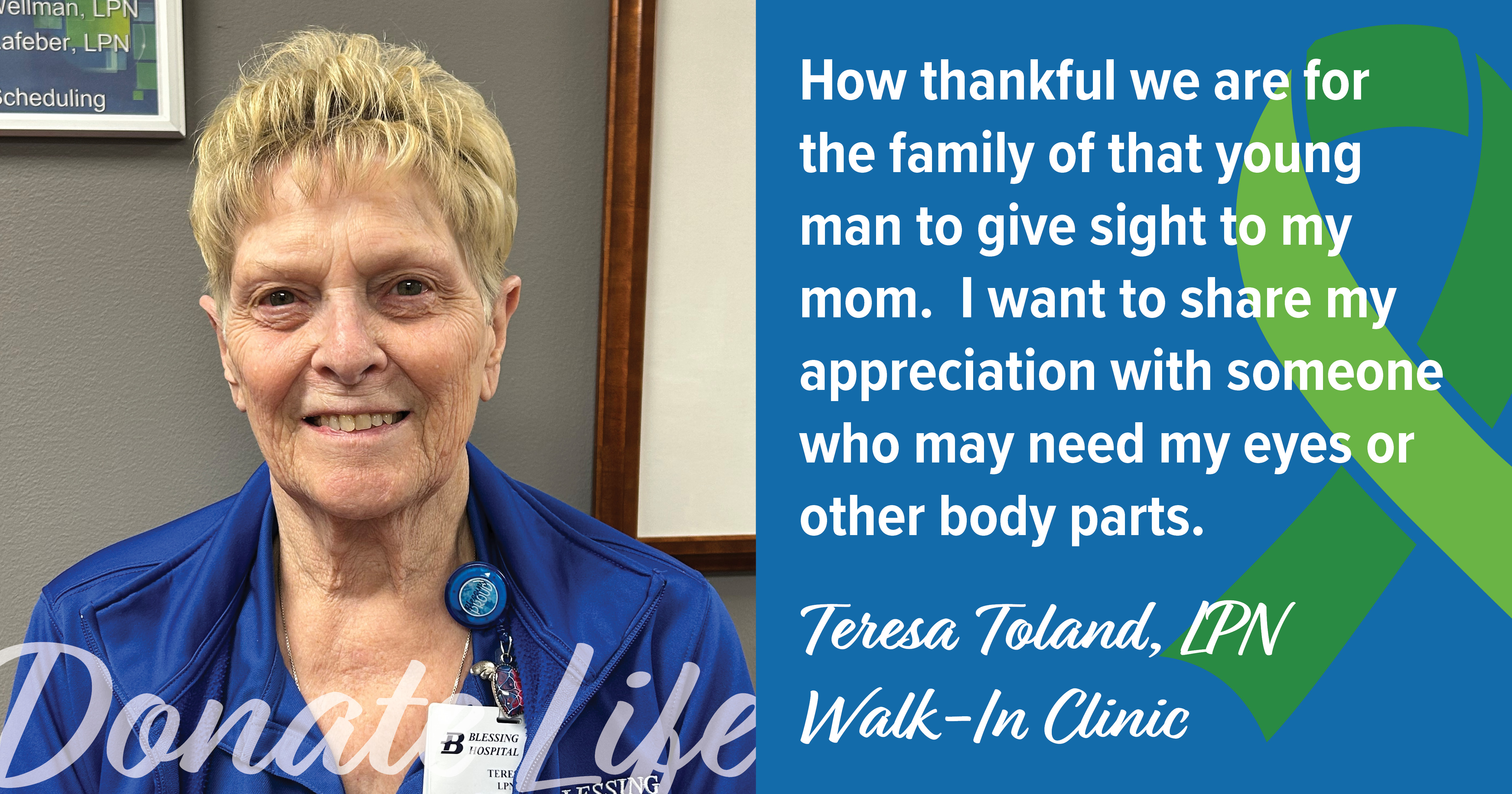 Teresa Toland, Donate Life at Blessing Hospital