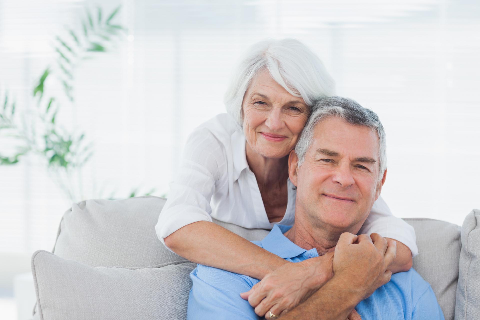 Man, woman embrace